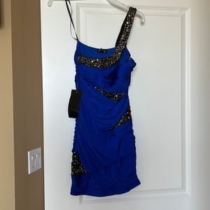 Cobalt Blue Beaded Bebe mini dress